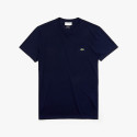 T-shirt Lacoste col rond en jersey de coton pima uni bleu marine