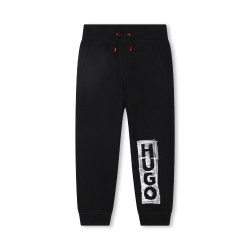 PANTALON DE JOGGING ENFANT HUGO EN MOLLETON GRATTÉ NOIR AVEC IMPRIMÉ LOGO