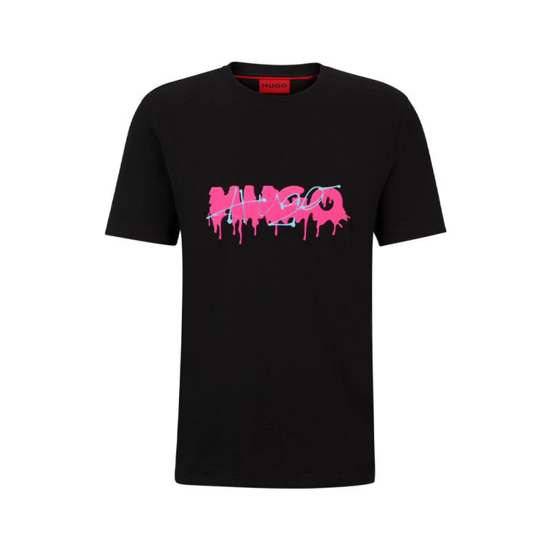 T-SHIRT HUGO NOIR EN JERSEY DE COTON AVEC DOUBLE LOGO DACATION