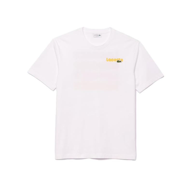 T-SHIRT DÉLAVÉ BLANC AVEC IMPRIMÉ LACOSTE EN DÉGRADÉ