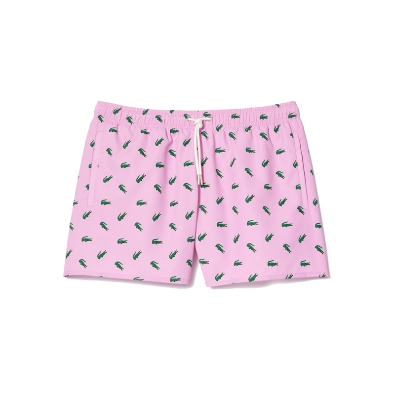 SHORT DE BAIN LACOSTE ROSE AVEC IMPRIMÉ CROCODILE