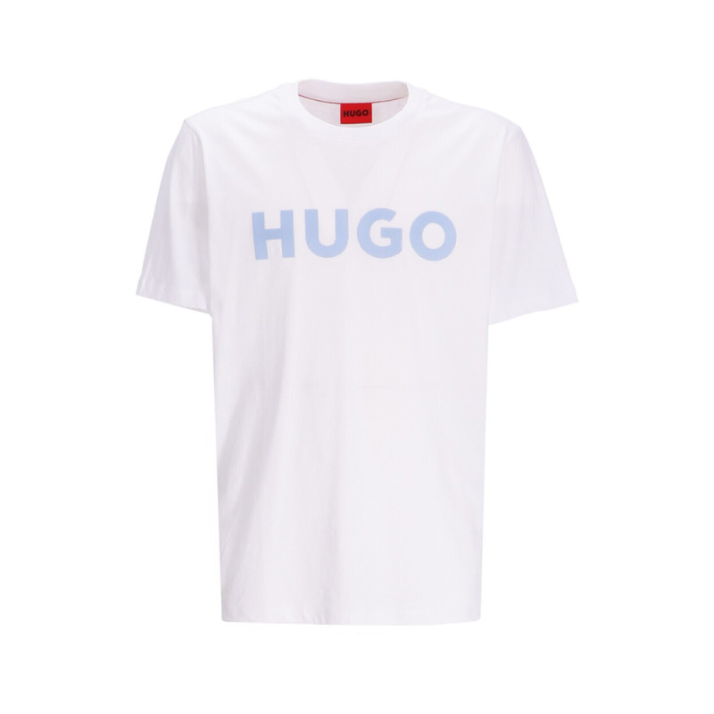 T-SHIRT HUGO BLANC REGULAR FIT AVEC LOGO IMPRIMÉ EN RÉSILLE BLEU DULIVIO_U242