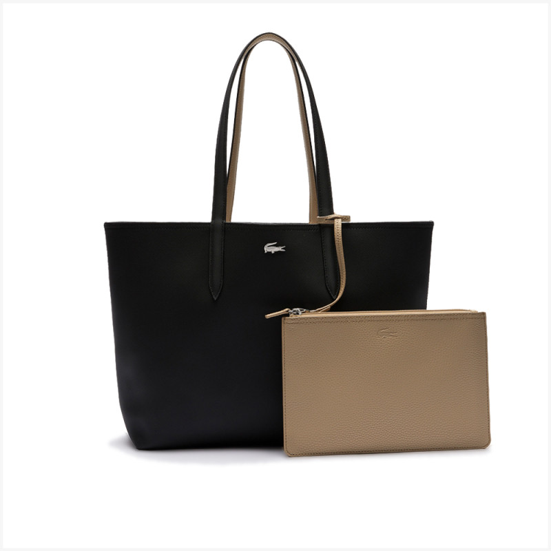 Sac cabas Anna réversible bicolore Lacoste noir et camel