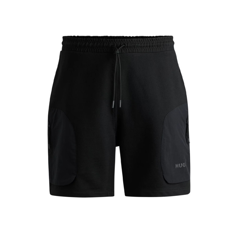 SHORT HUGO RELAXED EN MOLLETON DE COTON NOIR À LOGO IMPRIMÉ DOLROCKYS