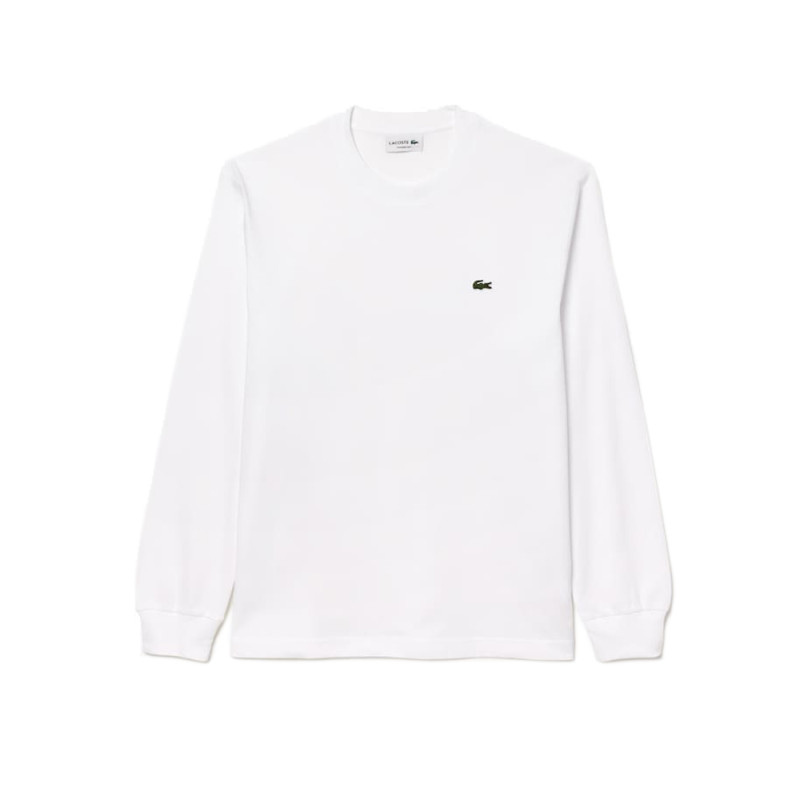 T-SHIRT LACOSTE BLANC MANCHES LONGUES EN JERSEY DE COTON