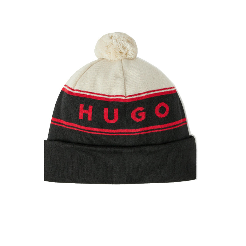 Bonnet Hugo XLOGON color block avec logo et pompom