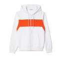 SWEATSHIRT ZIPPÉ À CAPUCHE COLOR-BLOCK LACOSTE BLANC ET ORANGE