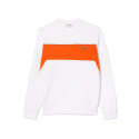 SWEATSHIRT LACOSTE COLOR-BLOCK EN MOLLETON NON GRATTÉ BLANC ET ORANGE