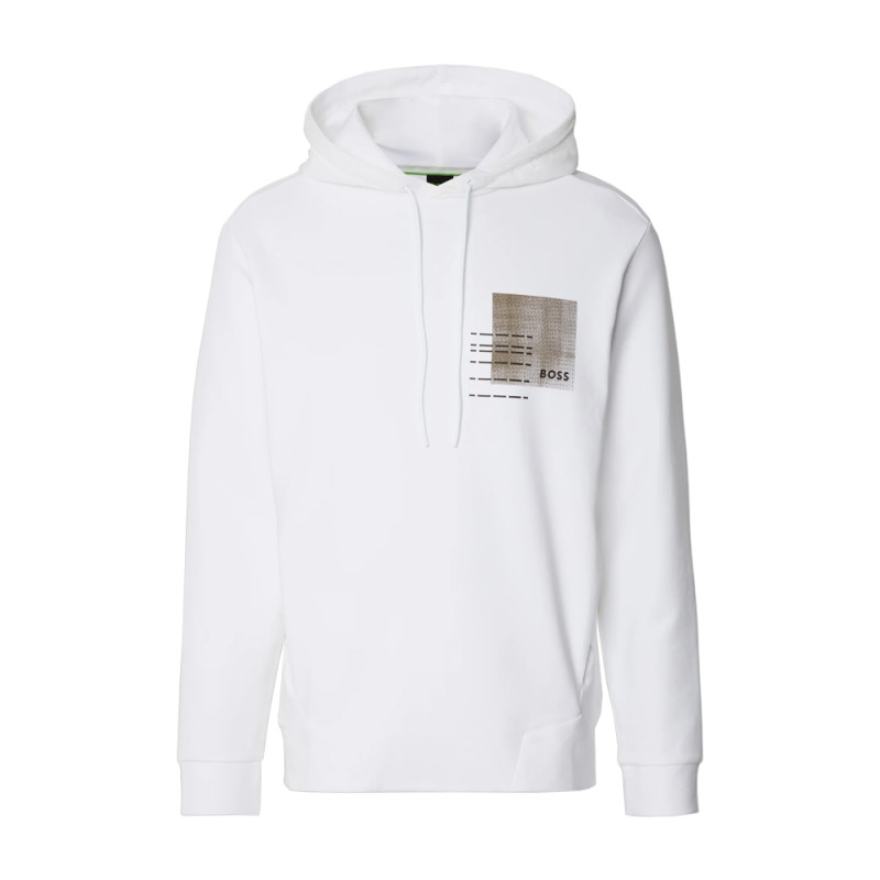 SWEAT À CAPUCHE EN COTON MÉLANGÉ BOSS BLANC AVEC MOTIF ARTISTIQUE DE LA SAISON SOODY 2