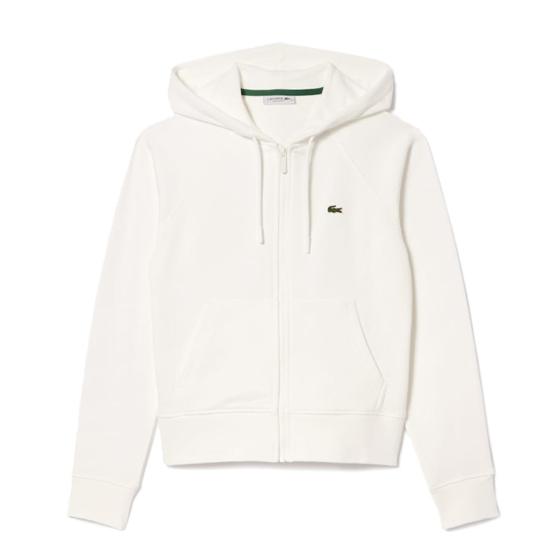 SWEATSHIRT À CAPUCHE LACOSTE FEMME EN COTON BIOLOGIQUE MÉLANGÉ UNI BLANC