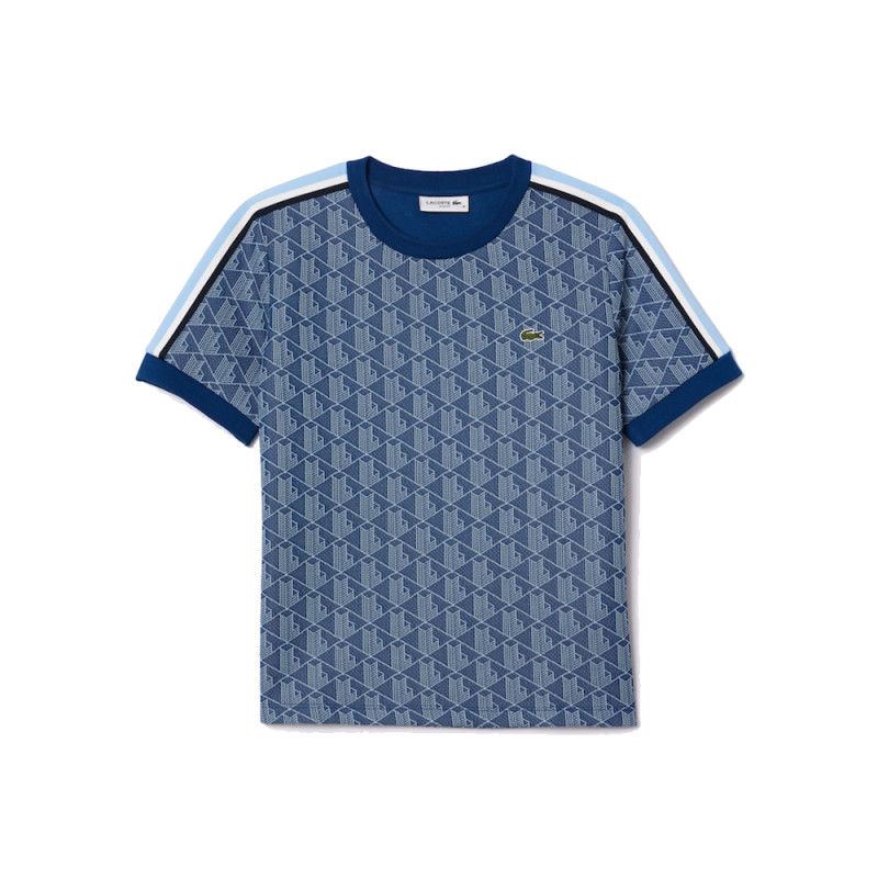 T-SHIRT LACOSTE MONOGRAMME SLIM FIT EN JACQUARD BLEU