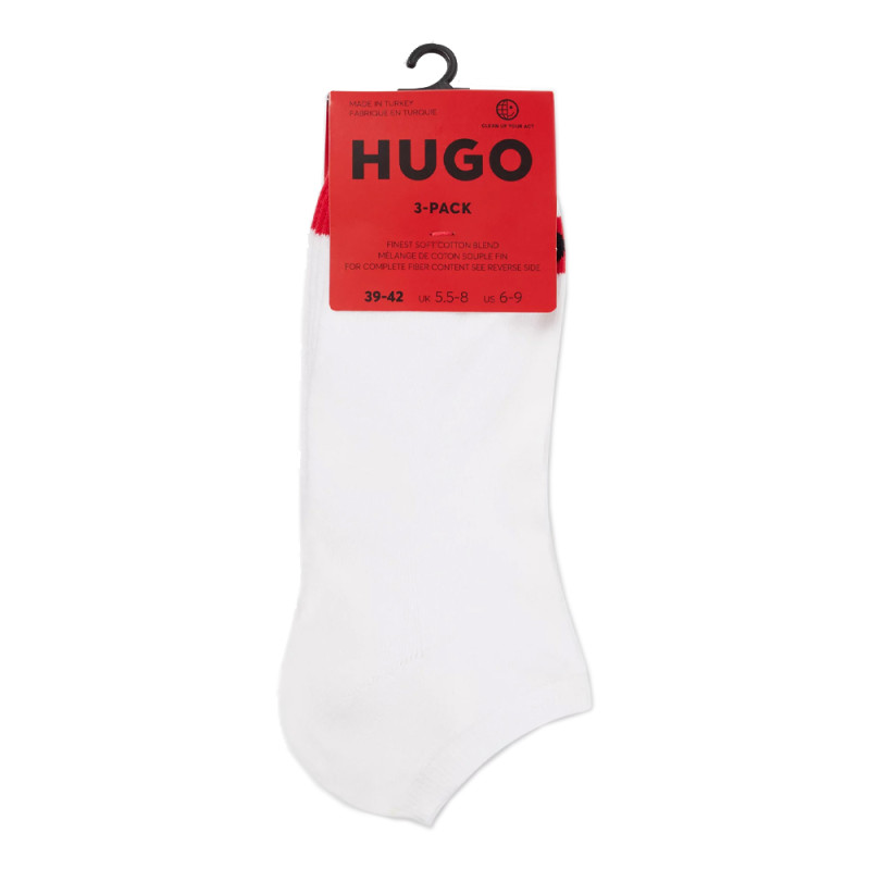 LOT DE TROIS PAIRES DE CHAUSSETTES INVISIBLES BLANCHES HUGO EN COTON MÉLANGÉ AVEC LOGOS