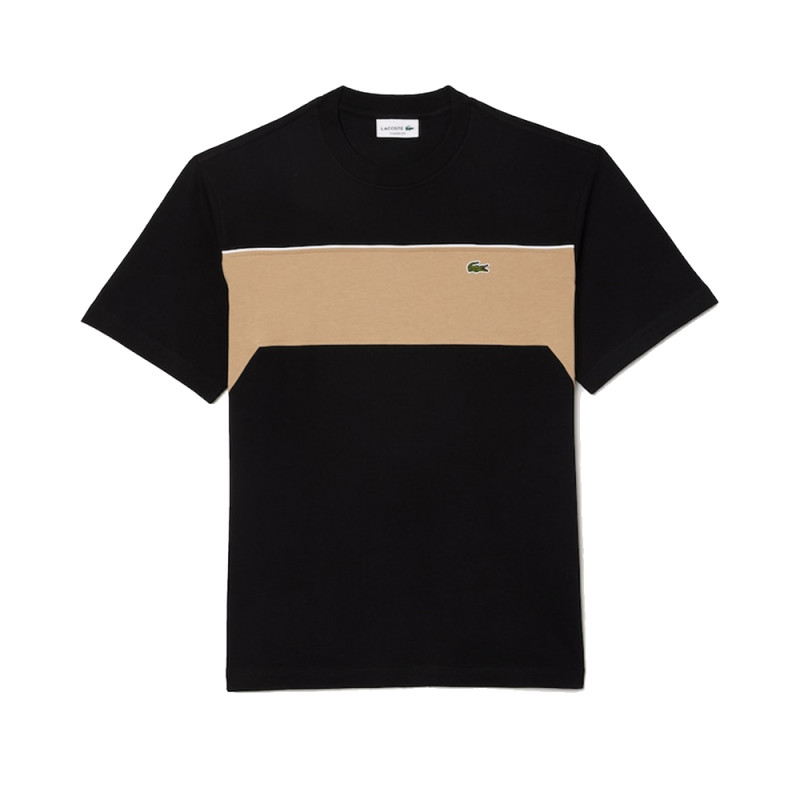 T-SHIRT LACOSTE COLOR-BLOCK EN JERSEY DE COTON NOIR ET BEIGE