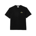 T-SHIRT LOOSE FIT LACOSTE EN COTON ÉPAIS NOIR AVEC BADGE