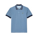 POLO LACOSTE BLEU MOTIF MONOGRAMME CLASSIC FIT A COL CONTRASTÉ