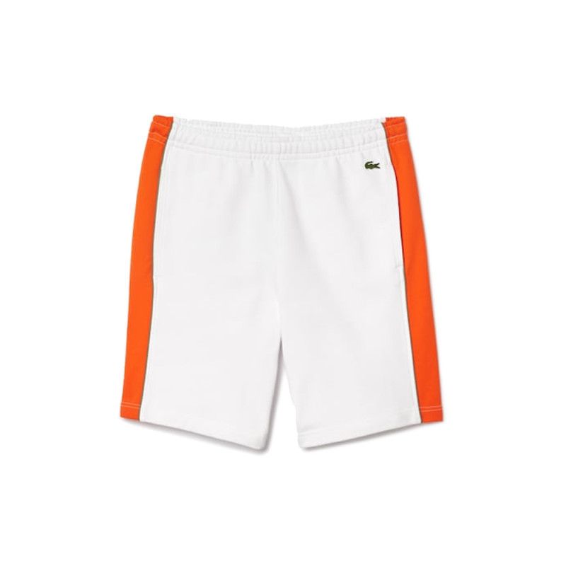 SHORT LACOSTE REGULAR FIT COLOR-BLOCK MOLLETON BLANC ET ORANGE