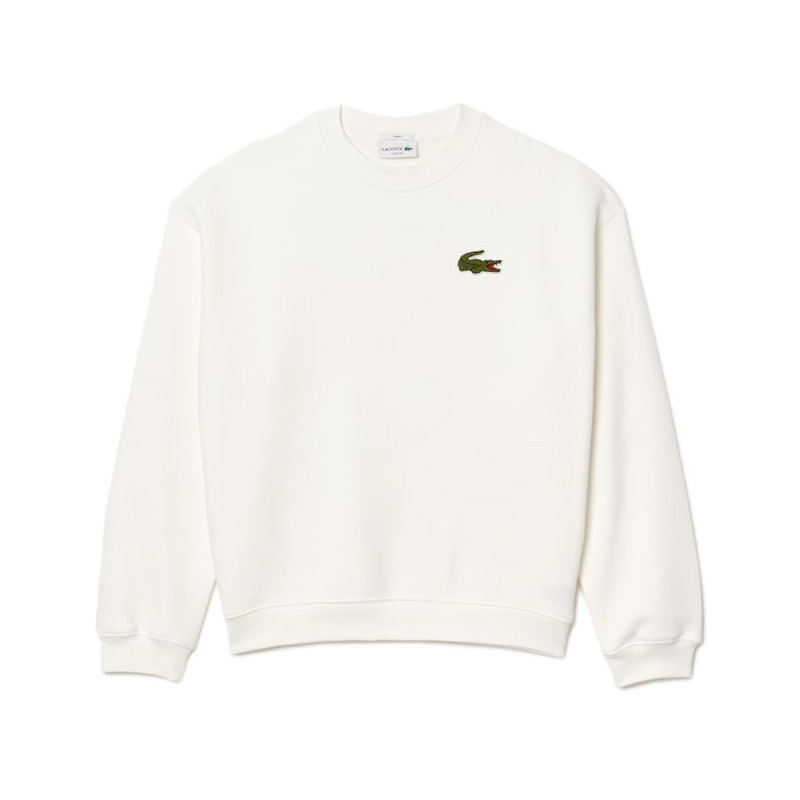 SWEATSHIRT BLANC LACOSTE LOOSE FIT MOLLETON AVEC BADGE