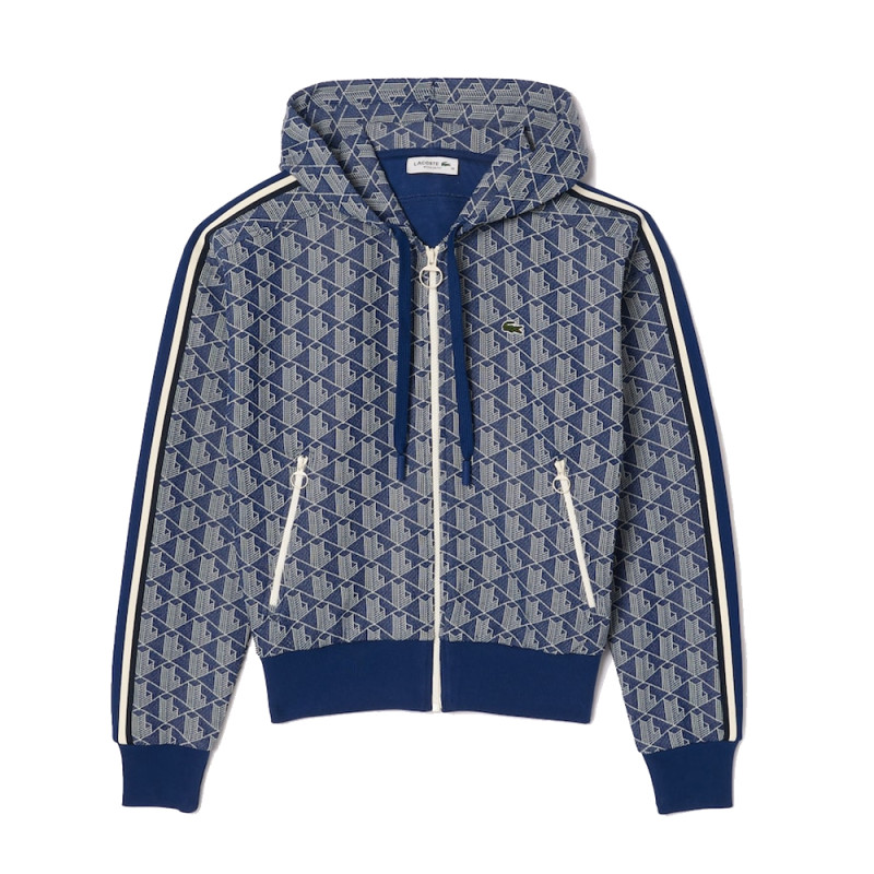 SWEATSHIRT À CAPUCHE FEMME LACOSTE JACQUARD MONOGRAMME BLEU