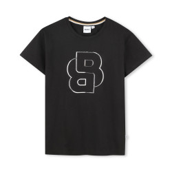 T-SHIRT NOIR À MANCHES COURTES BOSS ENFANT LOGO MÉTALISÉ EN RELIEF