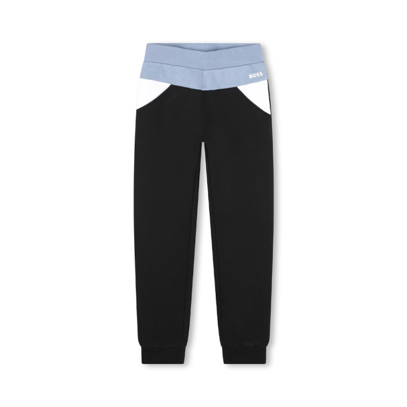 PANTALON DE JOGGING NOIR COLOR-BLOCK BOSS ENFANT EN MOLLETON GRATTÉ DE COTON