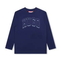 T-SHIRT BLEU MARINE MANCHES LONGUES HUGO ENFANT AVEC LOGO IMPRIMÉ