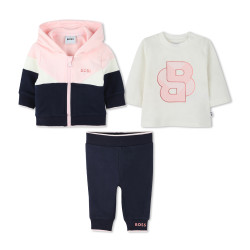 ENSEMBLE BLEU MARINE 3 PIÈCES CARDIGAN + T-SHIRT + PANTALON BOSS BÉBÉ