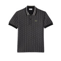 POLO LACOSTE NOIR MOTIF MONOGRAMME CLASSIC FIT A COL CONTRASTÉ