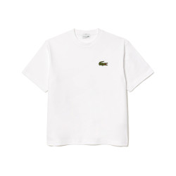 T-SHIRT LOOSE FIT LACOSTE EN COTON ÉPAIS BLANC AVEC BADGE