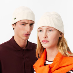 Bonnet à revers en laine côtelée unie lacoste best sale