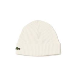 BONNET COTELÉ LACOSTE EN LAINE UNI BLANC