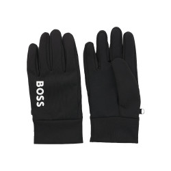 GANTS DE COURSE BOSS NOIRS ADAPTÉS AUX ÉCRANS TACTILES AVEC LOGOS IMPRIMÉS