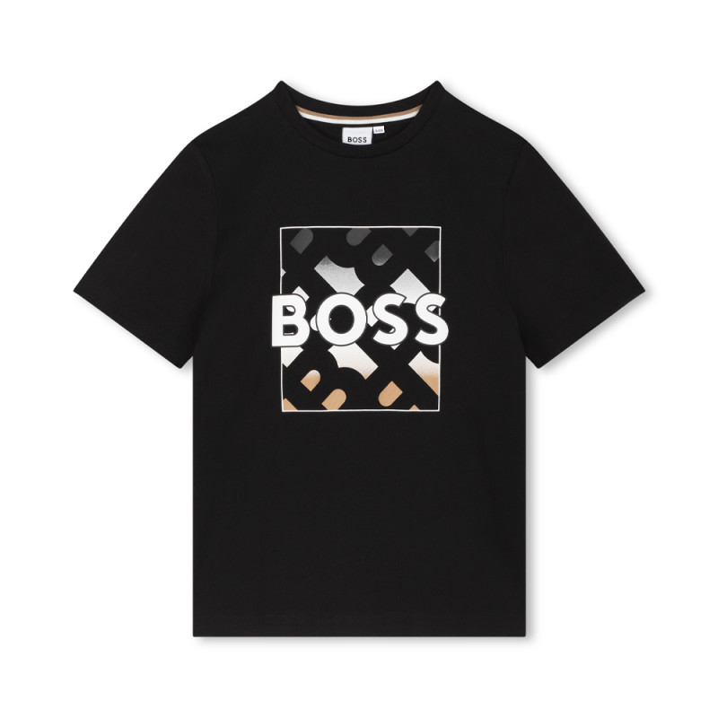 T-SHIRT NOIR MANCHES COURTES BOSS ENFANT AVEC IMPRIMÉ