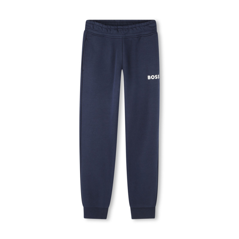 PANTALON DE JOGGING BLEU MARINE BOSS ENFANT EN MOLLETON GRATTÉ DE COTON