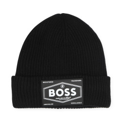 BONNET BOSS EN TRICOT DOUBLÉ NOIR POUR BÉBÉ