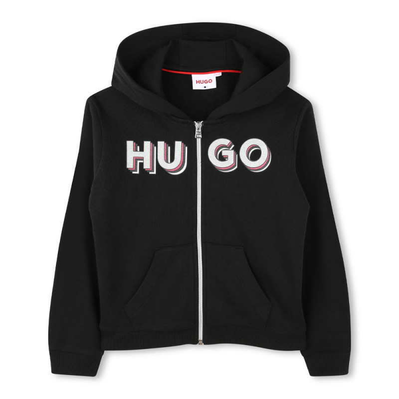 SWEATSHIRT ZIPPÉ NOIR À CAPUCHE HUGO POUR ENFANT