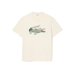 T-SHIRT LACOSTE EN COTON ÉPAIS CROCODILE GRAPHIQUE BEIGE