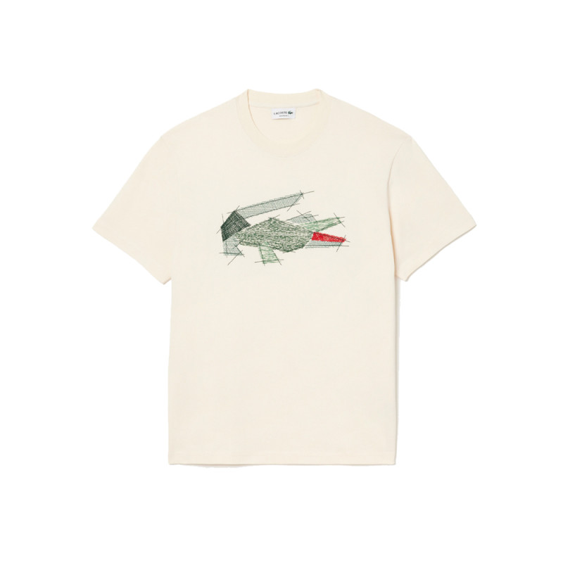 T-SHIRT LACOSTE EN COTON ÉPAIS CROCODILE GRAPHIQUE BEIGE