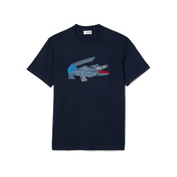 T-SHIRT LACOSTE EN COTON ÉPAIS CROCODILE GRAPHIQUE BLEU MARINE