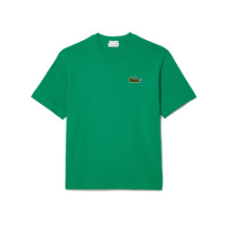 T-SHIRT LOOSE FIT LACOSTE EN COTON ÉPAIS VERT AVEC BADGE