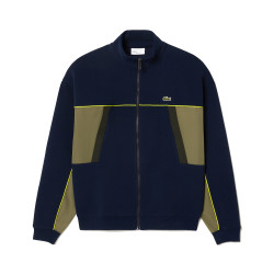 SWEATSHIRT ZIPPÉ LACOSTE LOOSE FIT EN PIQUÉ BLEU MARINE