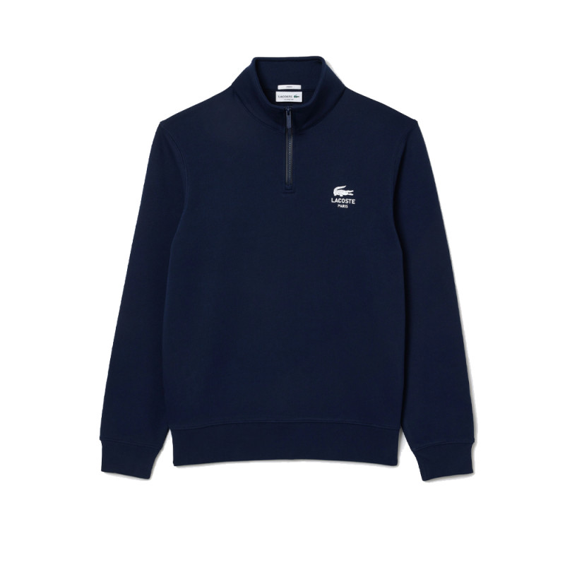 SWEATSHIRT LACOSTE BLEU MARINE COL MONTANT ZIPPÉ IMPRIMÉ