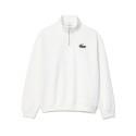 SWEATSHIRT LACOSTE BLANC COL ZIPPÉ LOOSE FIT AVEC BADGE