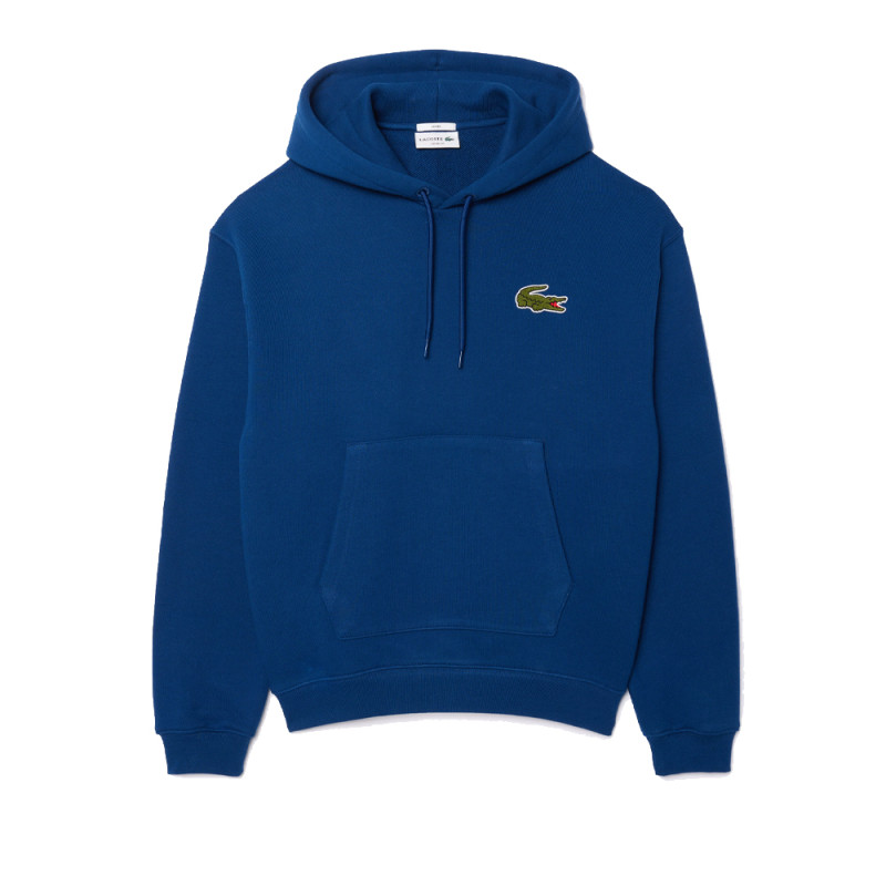 SWEATSHIRT À CAPUCHE BLEU LACOSTE LOOSE FIT AVEC BADGE