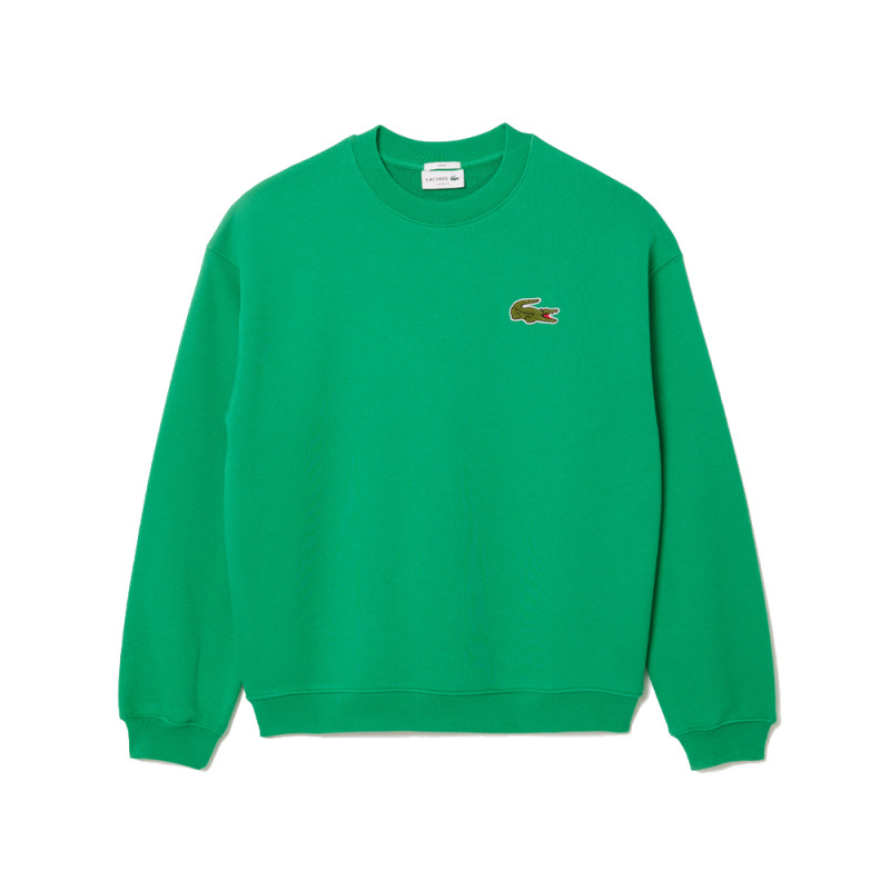 SWEATSHIRT LACOSTE VERT LOOSE FIT MOLLETON AVEC BADGE