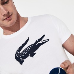 T-shirt Tennis Lacoste SPORT blanc/bleu crocodile oversize