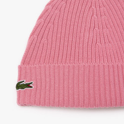 BONNET COTELÉ LACOSTE EN LAINE ROSE