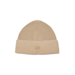 BONNET EN COTON CÔTELÉ LACOSTE BEIGE DÉLAVÉ RB3152