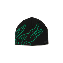 BONNET EN LAINE JACQUARD AVEC CROCODILE LACOSTE NOIR