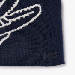 BONNET EN LAINE AVEC CROCODILE LACOSTE MARINE ET BLANC