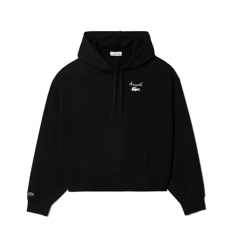 SWEATSHIRT À CAPUCHE LACOSTE FEMME MOLLETON SIGLÉ NOIR